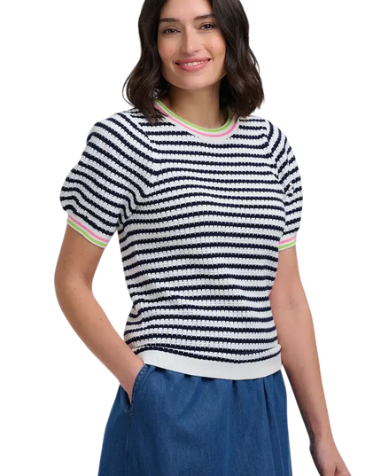 SUGAR HILL BRIGHTON MAGGIE T-SHIRT CORALINE KNOT TOP OFF WHITE/NAVY, NAUTICAL STRIPE