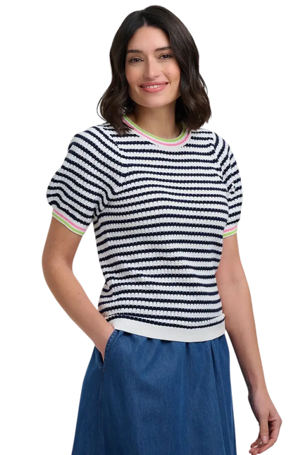 SUGAR HILL BRIGHTON T-SHIRT MAGGIE CORALINE KNOT TOP BIANCO SPORCO/BLU NAVY, RIGHE NAUTICHE