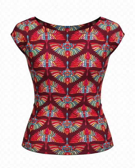Blondie Top Aubergine – Farverig dame top med print
