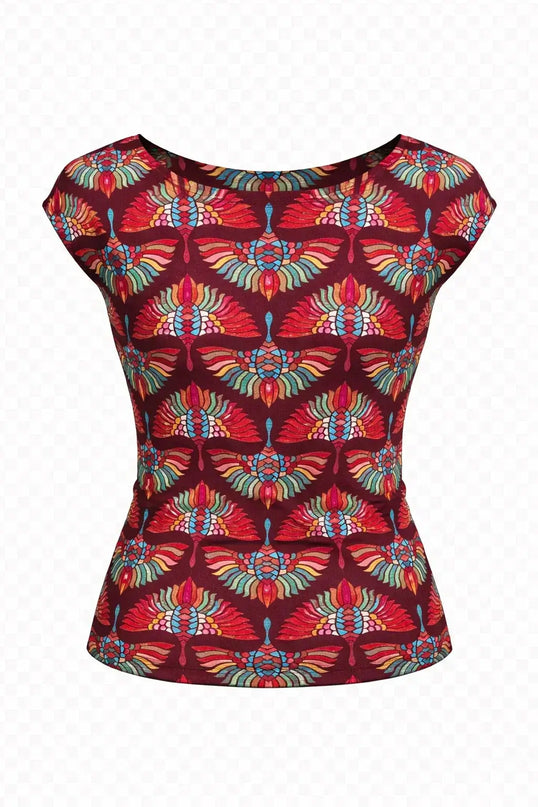 Blondie Top Aubergine – Farverig dame top med print