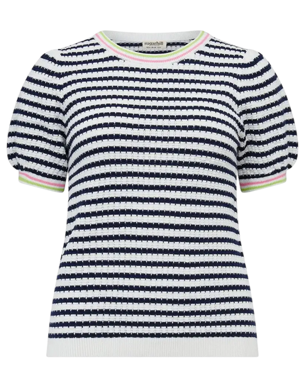 SUGAR HILL BRIGHTON MAGGIE T-SHIRT CORALINE KNOT TOP OFF WHITE/NAVY, NAUTICAL STRIPE