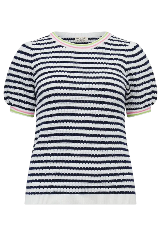 SUGAR HILL BRIGHTON MAGGIE T-SHIRT CORALINE KNOT TOP OFF WHITE/NAVY, NAUTICAL STRIPE