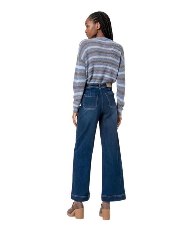 WIDE LEG PANTS, flared deep blue