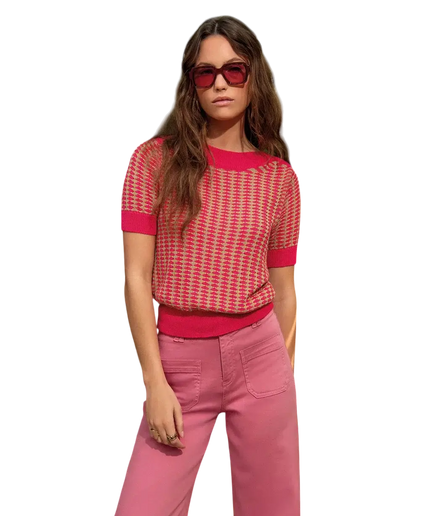 SURKANA PINK BOAT NECK SHORT-SLEEVED SWEATER