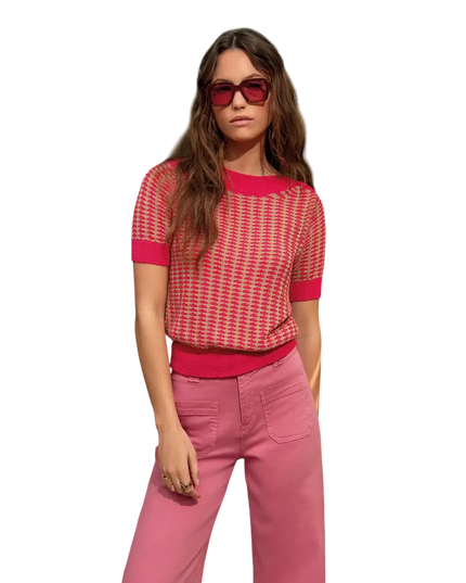 SURKANA PINK BOAT NECK SHORT-SLEEVED SWEATER