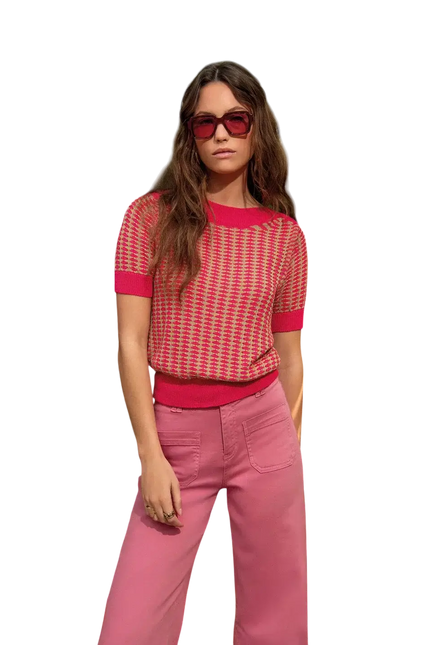 SURKANA BOAT NECK SHORT SLEEVE SWEATER PINK