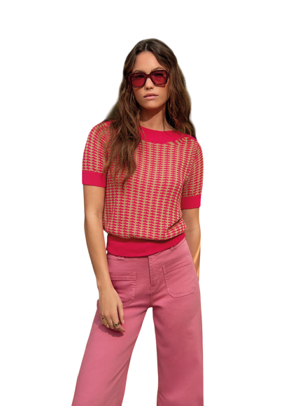 BOAT NECK SHORT SLEEVE SWEATER PINK