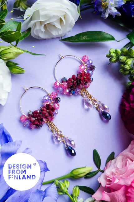 DAUGHTER OF THE NORTH WILD ROSE HOOP EARRINGS, 18K GOLD PLATED