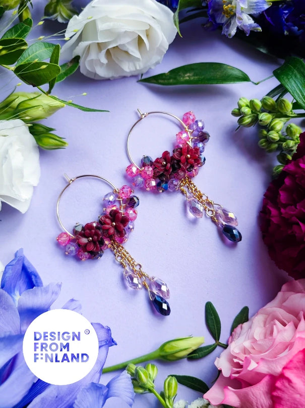 DAUGHTER OF THE NORTH WILD ROSE HOOP EARRINGS, 18K GOLD PLATED