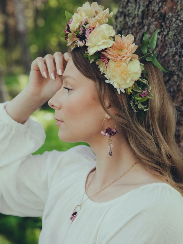 DAUGHTER OF THE NORTH WILD ROSE HOOP EARRINGS, 18K GOLD PLATED