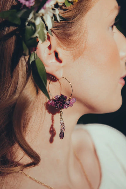 DAUGHTER OF THE NORTH WILD ROSE HOOP EARRINGS, 18K GOLD PLATED