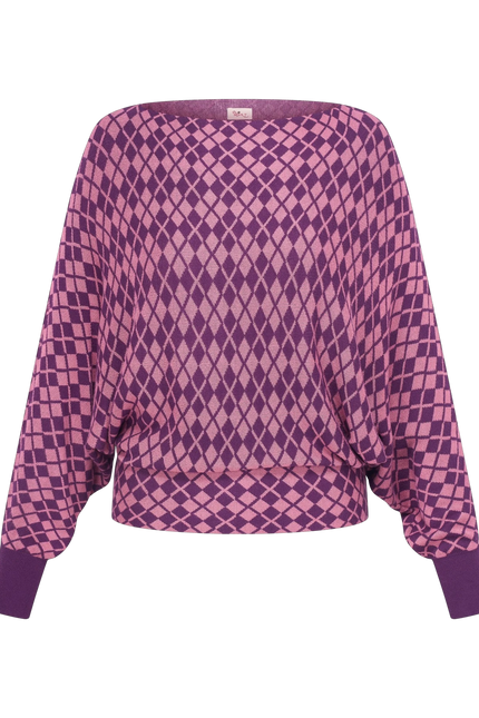 Heart geruite sweatertop Garda, roze/ paars