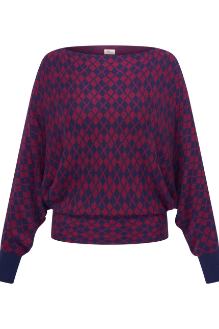 Heart geruite sweatertop Garda, bordeaux/ blue