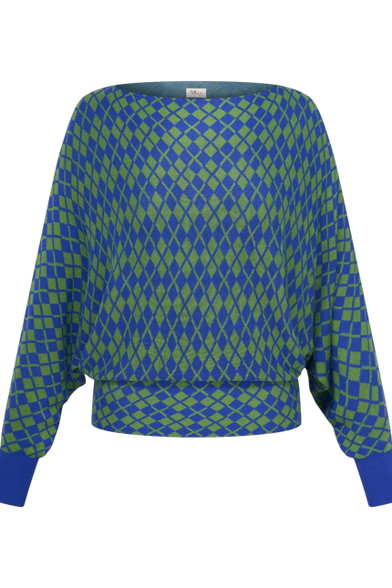 Heart geruite sweatertop Garda, kobaltblauw/ groen