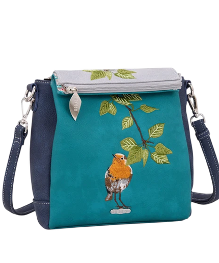 HI-DI-HI BOLSO DE HOMBRO TWEET CON PETIRROJO BORDADO, TURQUESA