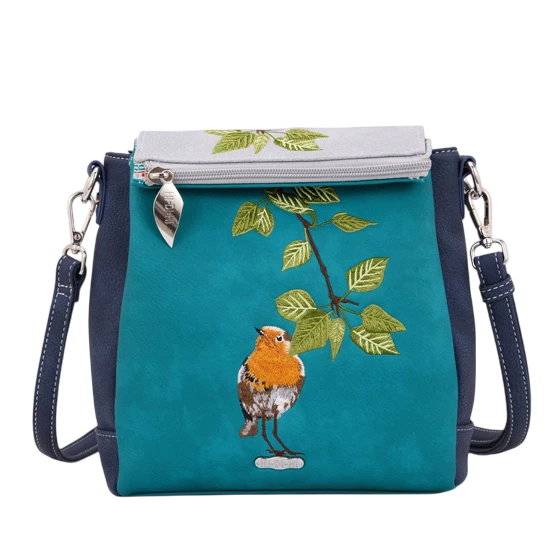 HI-DI-HI SCHOUDERTAS TWEET MET GEBORDUURD ROODBORSTJE, TURQUOISE