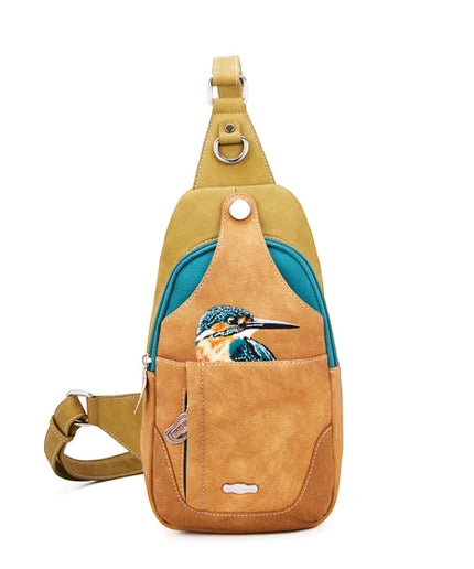 HI-DI-HI MOCHILA/ BOLSO BANDOLERA CAROL CON PETIRROJO, OCRE Y COGNAC