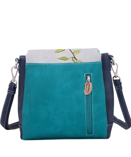 HI-DI-HI BOLSO DE HOMBRO TWEET CON PETIRROJO BORDADO, TURQUESA