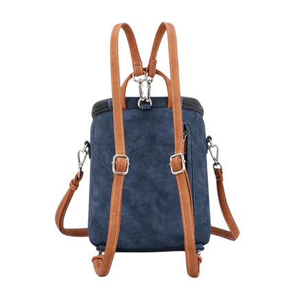 HI-DI-HI RUG/ SCHOUDERTAS WOODS MET IJSVOGEL, BLAUW/ GRIJS