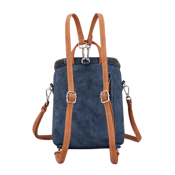 HI-DI-HI RUG/ SCHOUDERTAS WOODS MET IJSVOGEL, BLAUW/ GRIJS