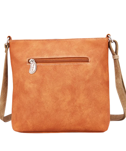 HI-DI-HI BOLSO DE HOMBRO CON AVE Y GATITO ESCONDIDO, CREMA, COGNAC Y MORADO