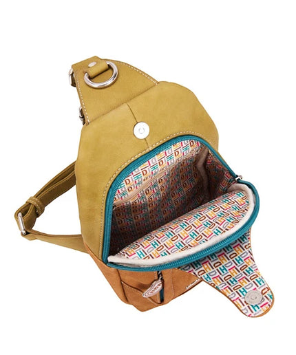HI-DI-HI MOCHILA/ BOLSO BANDOLERA CAROL CON PETIRROJO, OCRE Y COGNAC