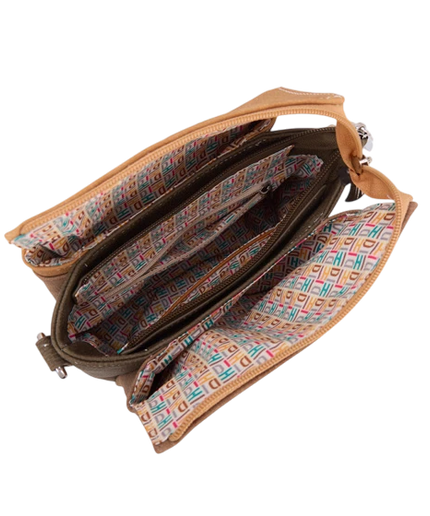 HI-DI-HI BOLSO DE HOMBRO TWEET CON PETIRROJO BORDADO, MARRÓN
