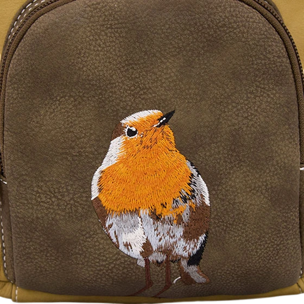 HI-DI-HI RUG/ SCHOUDERTAS WOODS MET IJSVOGEL, COGNAC/ OKERGEEL