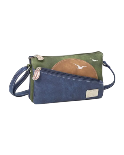 crossbody Sunrise cognac, marineblauw, donkergroen