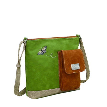 HI-DI-HI TAS "QUAK", GROEN/ COGNAC/ BEIGE