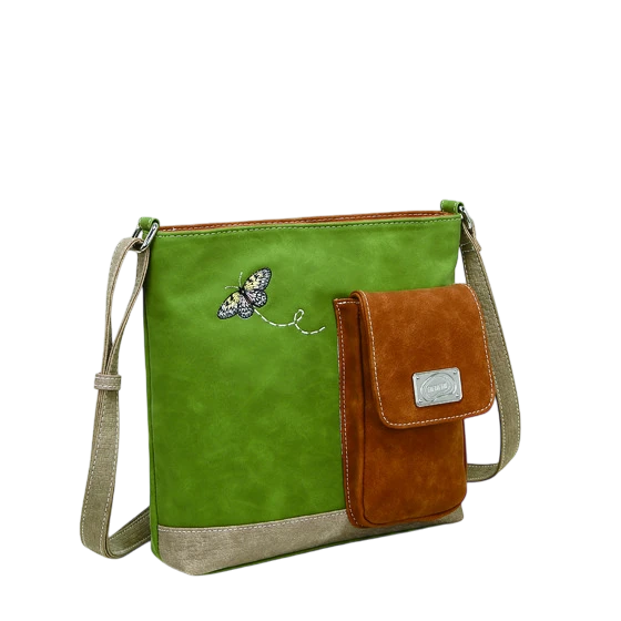 HI-DI-HI TAS "QUAK", GROEN/ COGNAC/ BEIGE