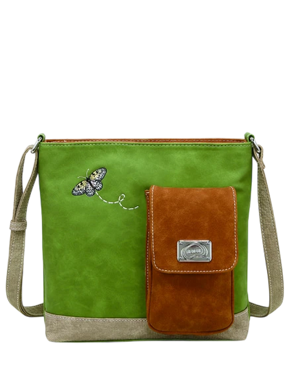 HI-DI-HI TAS "QUAK", GROEN/ COGNAC/ BEIGE