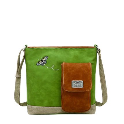 HI-DI-HI TAS "QUAK", GROEN/ COGNAC/ BEIGE