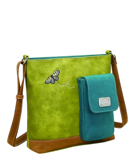 HI-DI-HI TAS "QUAK", GROEN/ COGNAC/ TURQUOISE