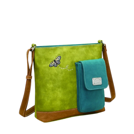 HI-DI-HI TAS "QUAK", GROEN/ COGNAC/ TURQUOISE