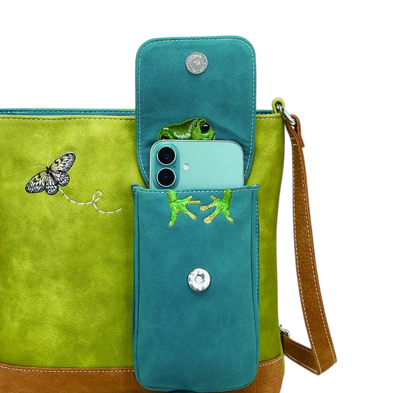 HI-DI-HI TAS "QUAK", GROEN/ COGNAC/ TURQUOISE