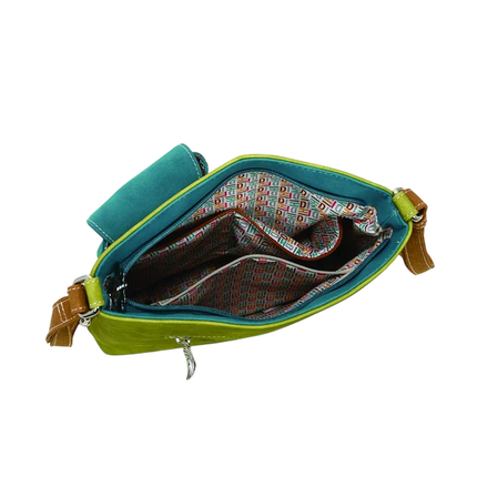 HI-DI-HI TAS "QUAK", GROEN/ COGNAC/ TURQUOISE