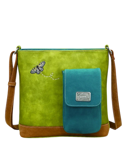 BOLSO HI-DI-HI "QUAK", VERDE/COGNAC/TURQUESA