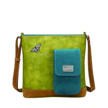 HI-DI-HI TAS "QUAK", GROEN/ COGNAC/ TURQUOISE
