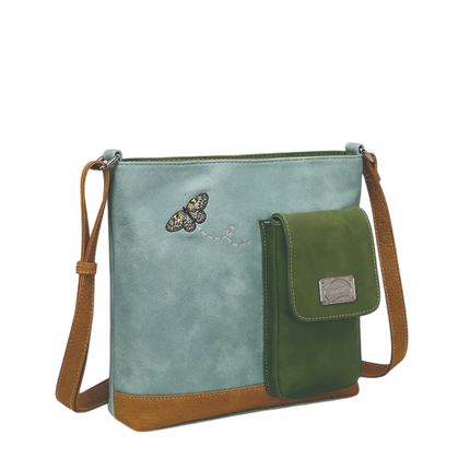 HI-DI-HI TAS "QUAK", BLAUW/ GROEN/ COGNAC