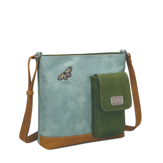 HI-DI-HI TAS "QUAK", BLAUW/ GROEN/ COGNAC