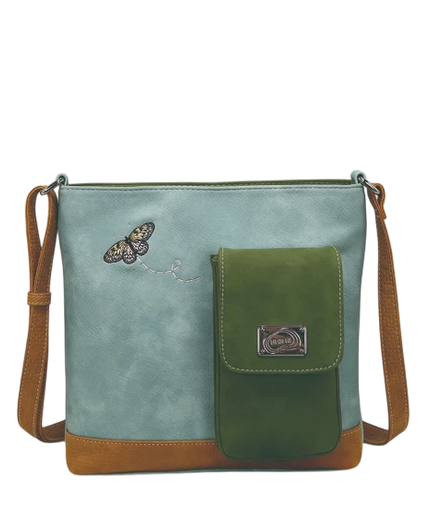 BOLSO HI-DI-HI "QUAK", AZUL/VERDE/COGNAC