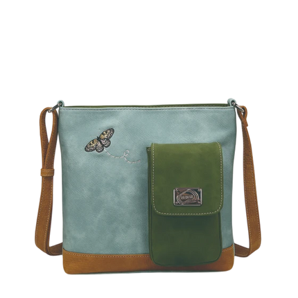HI-DI-HI TAS "QUAK", BLAUW/ GROEN/ COGNAC