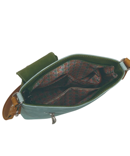 BOLSO HI-DI-HI "QUAK", AZUL/VERDE/COGNAC