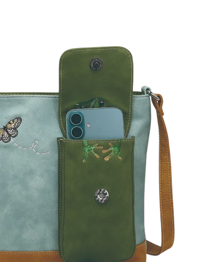 HI-DI-HI TAS "QUAK", BLAUW/ GROEN/ COGNAC