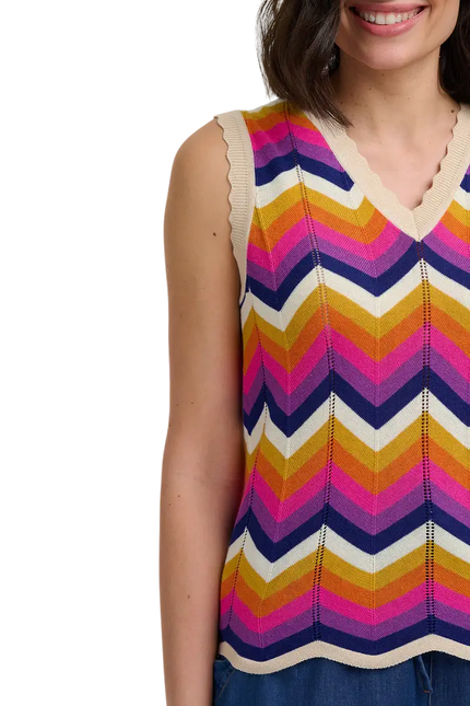 SUGAR HILL BRIGHTON GILET ROSY A MAGLIA MULTICOLOR, CHEVRON AL TRAMONTO