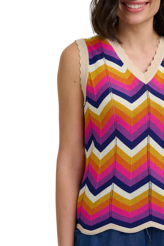 SUGAR HILL BRIGHTON ROSY KNIT VEST MULTI, SUNSET CHEVRON
