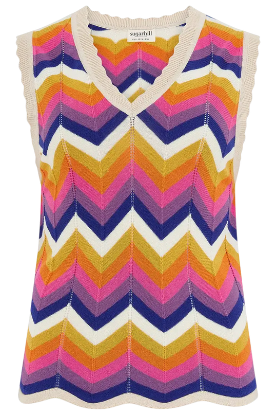 SUGAR HILL BRIGHTON ROSY KNIT VEST MULTI, SUNSET CHEVRON