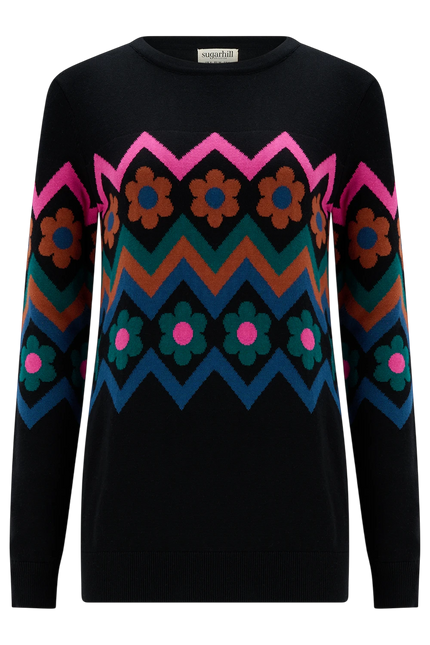 SUGARHILL BRIGHTON RITA JUMPER, BLACK FLOWER CHEVRON