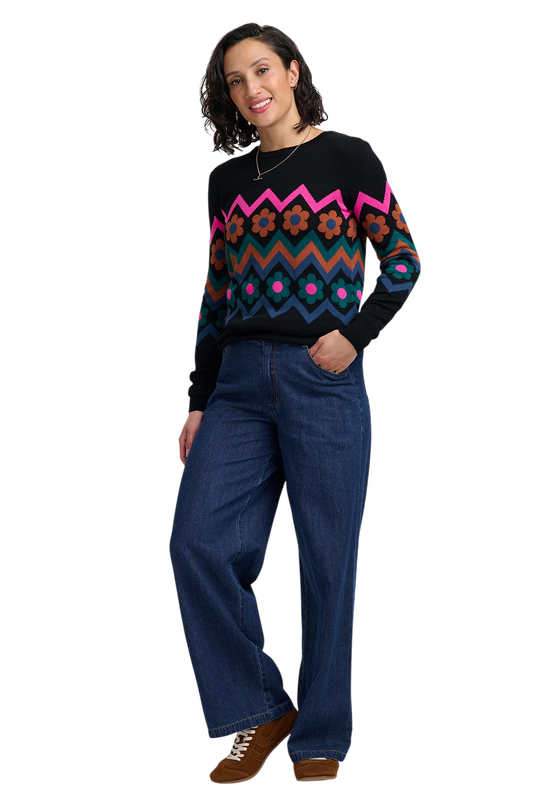 SUGARHILL BRIGHTON RITA JUMPER, BLACK FLOWER CHEVRON